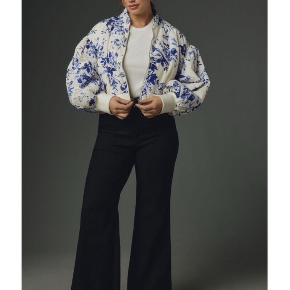 Anthropologie Jackets & Blazers - Floral Blue and White Bomber Jacket
